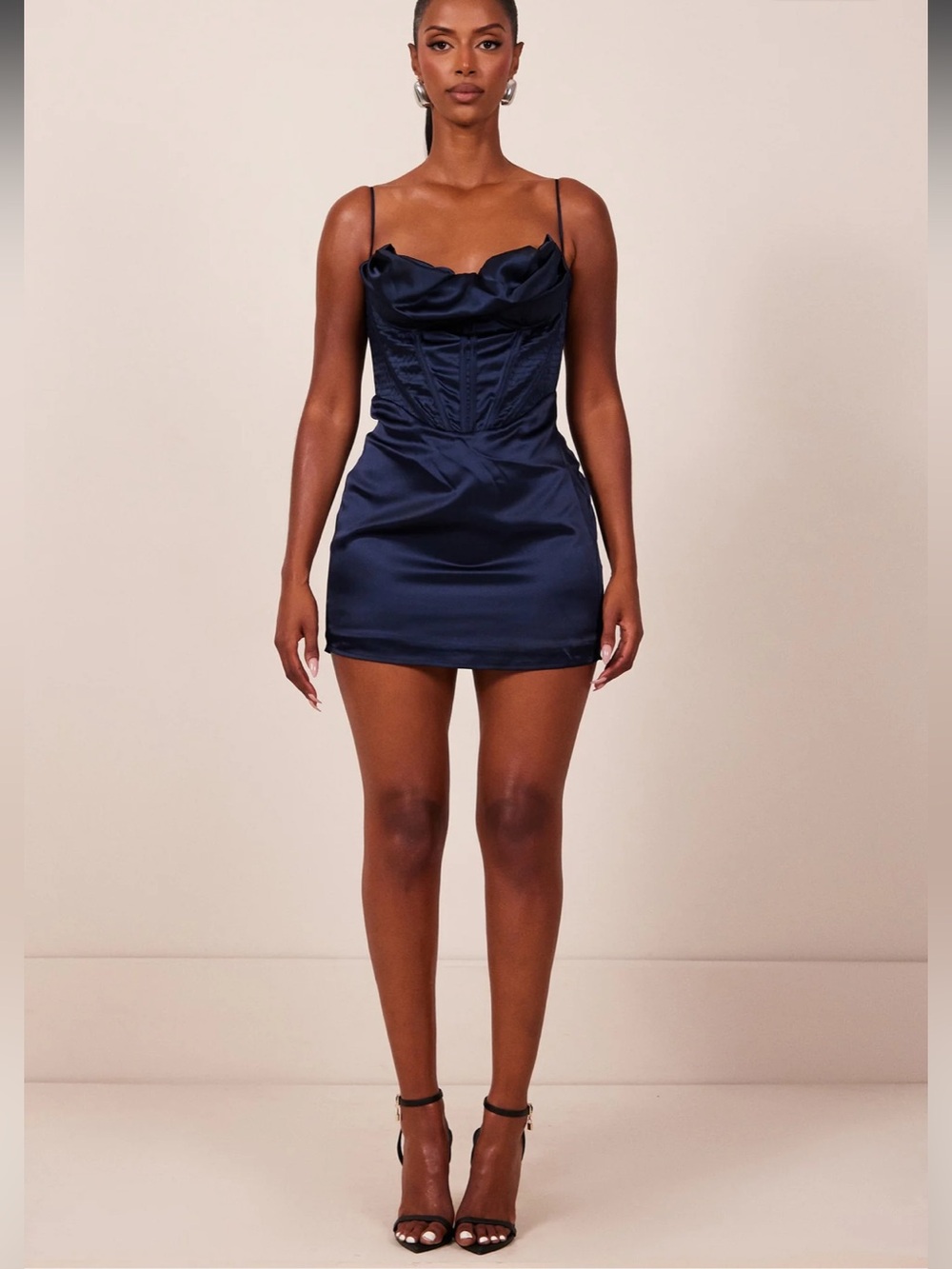 Mars The Label NWT Navy Satin Corset Top Cocktail Mini Dress 6
